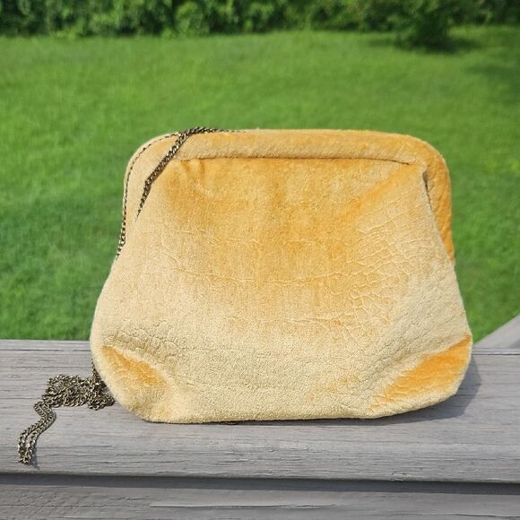 Anthropologie Yellow Velvet Convertible Clutch Crossbody Bag - Picture 1 of 9